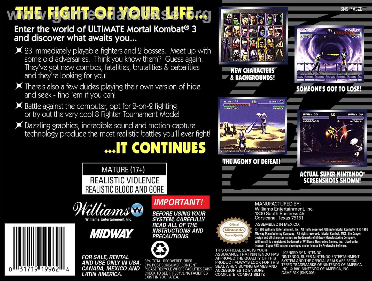 Ultimate Mortal Kombat 3 - Nintendo SNES - Artwork - Box Back