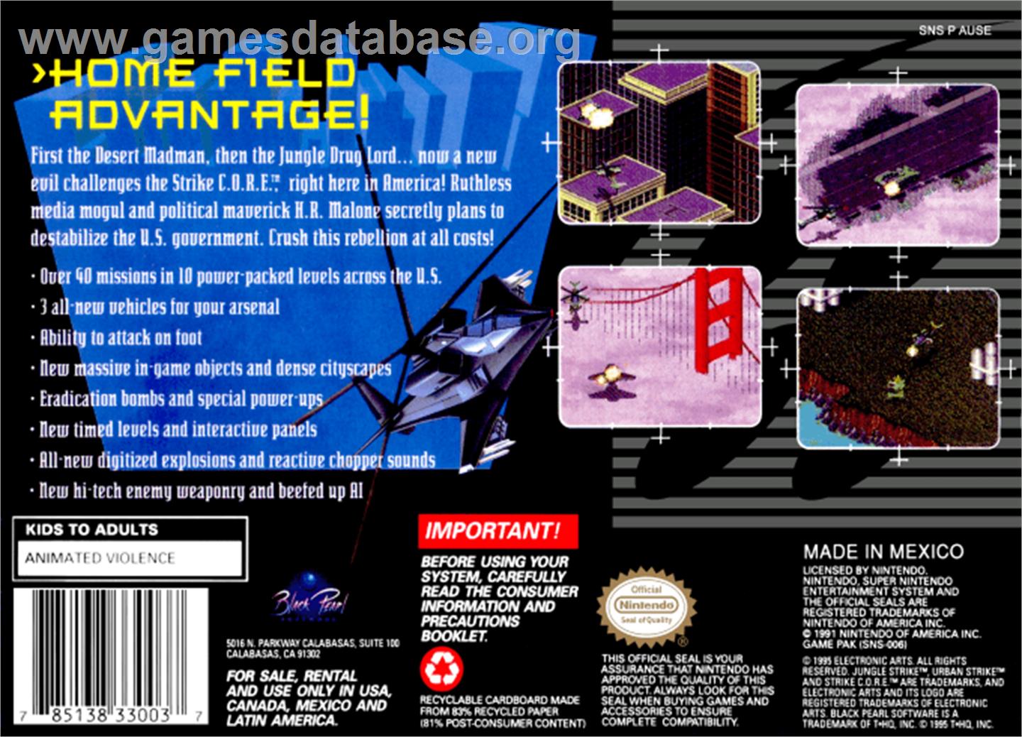Urban Strike - Nintendo SNES - Artwork - Box Back