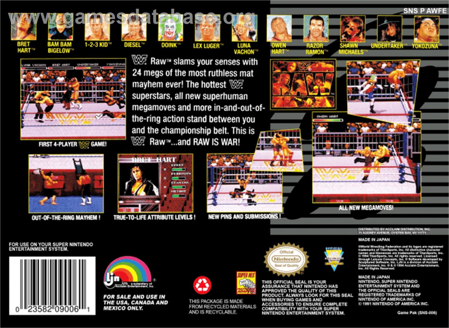 WWF Raw - Nintendo SNES - Artwork - Box Back