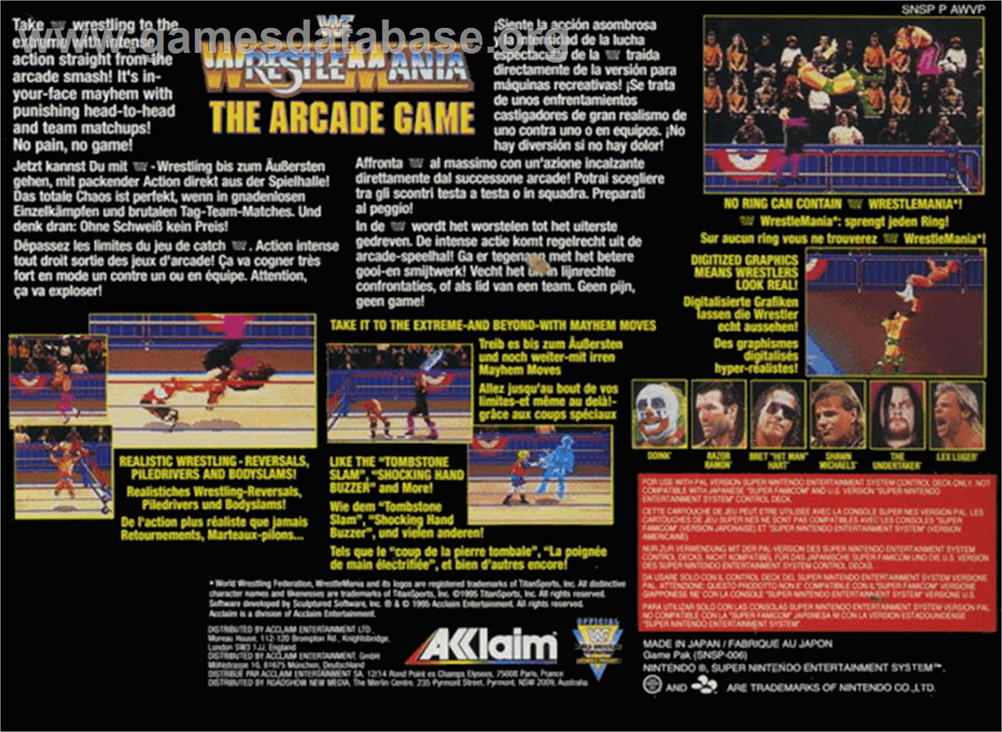 WWF Wrestlemania: The Arcade Game - Nintendo SNES - Artwork - Box Back