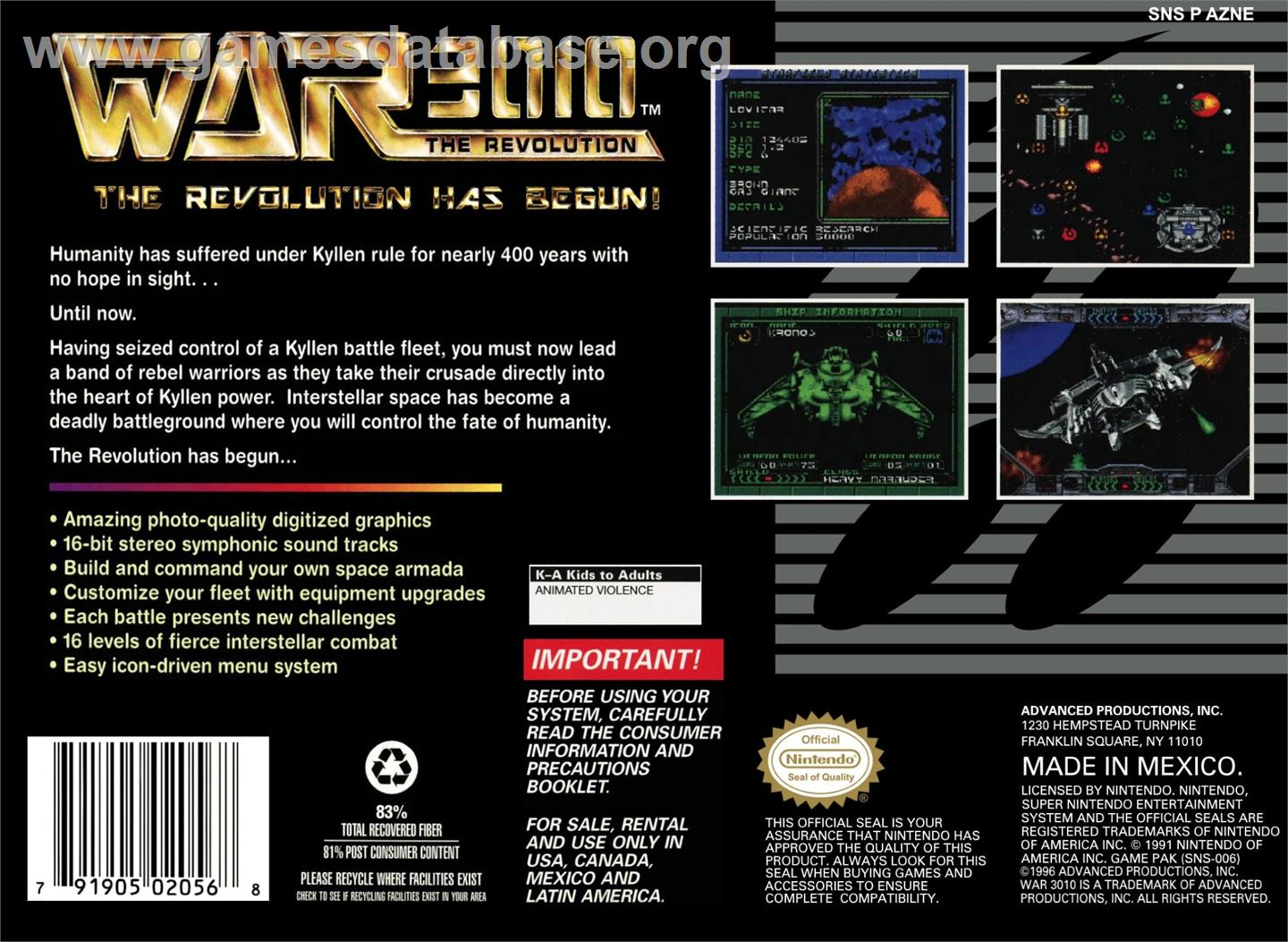 War 3010 - The Revolution - Nintendo SNES - Artwork - Box Back