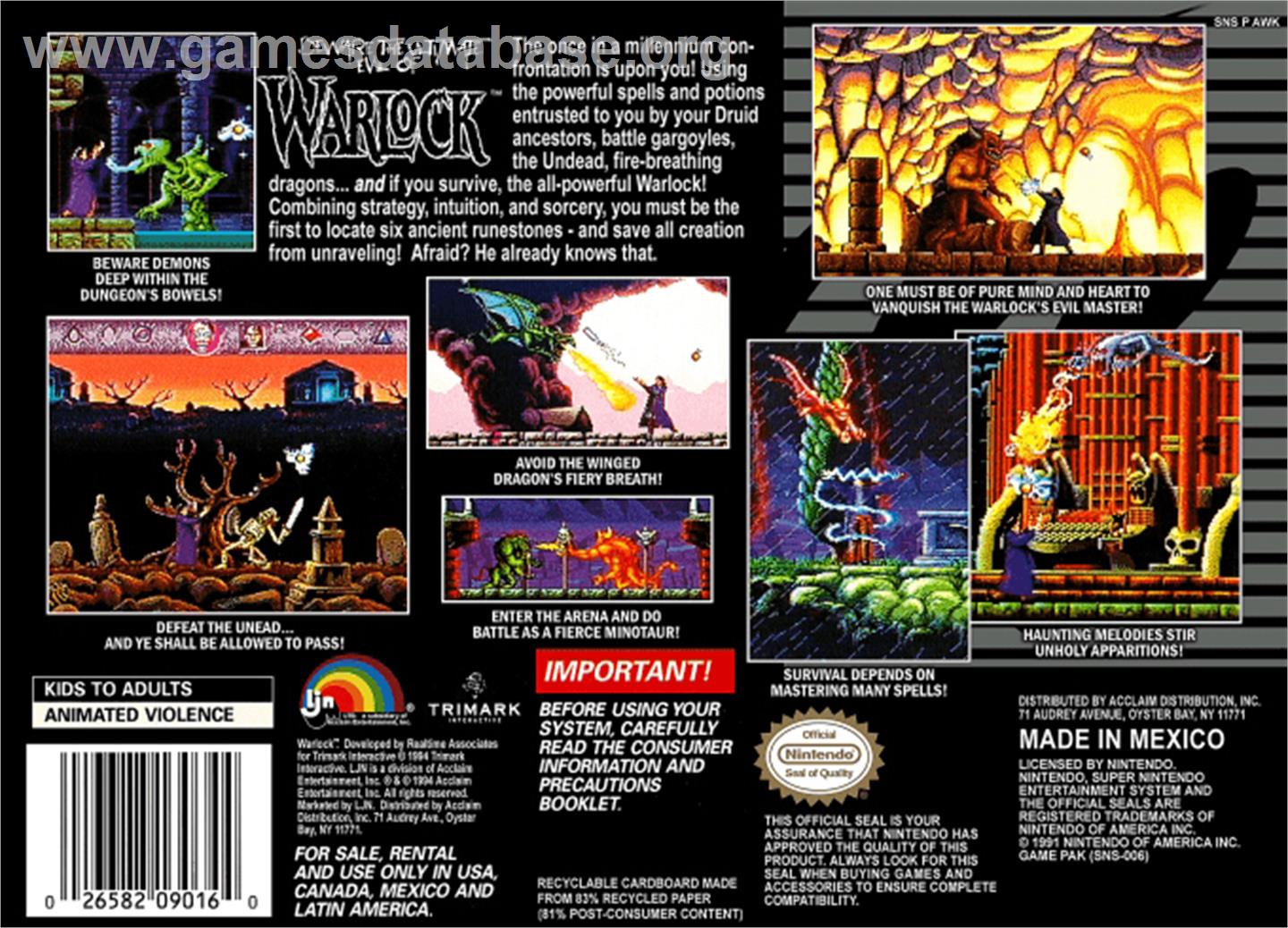 Warlock - Nintendo SNES - Artwork - Box Back