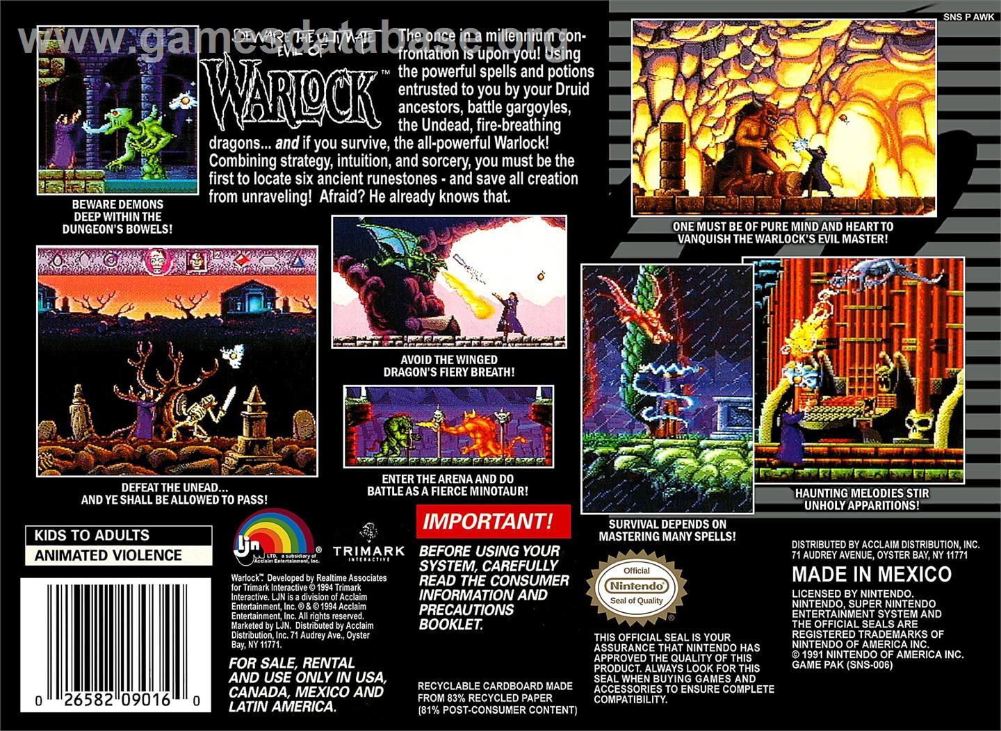 Warlock - Nintendo SNES - Artwork - Box Back