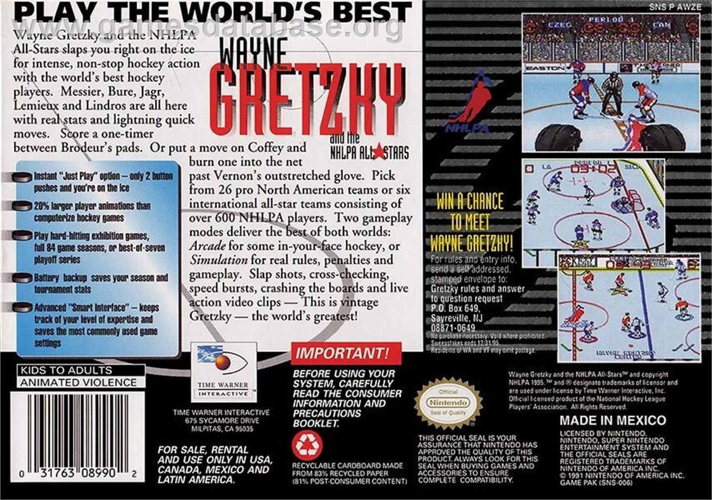 Wayne Gretzky And The Nhlpa All-stars - Nintendo SNES - Artwork - Box Back