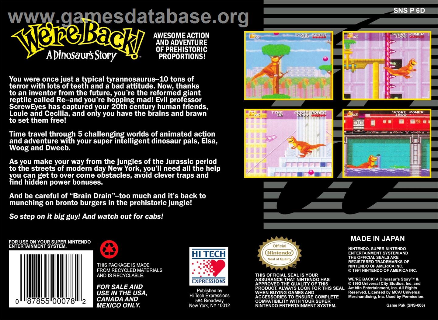 We're Back! - A Dinosaur's Story - Nintendo SNES - Artwork - Box Back