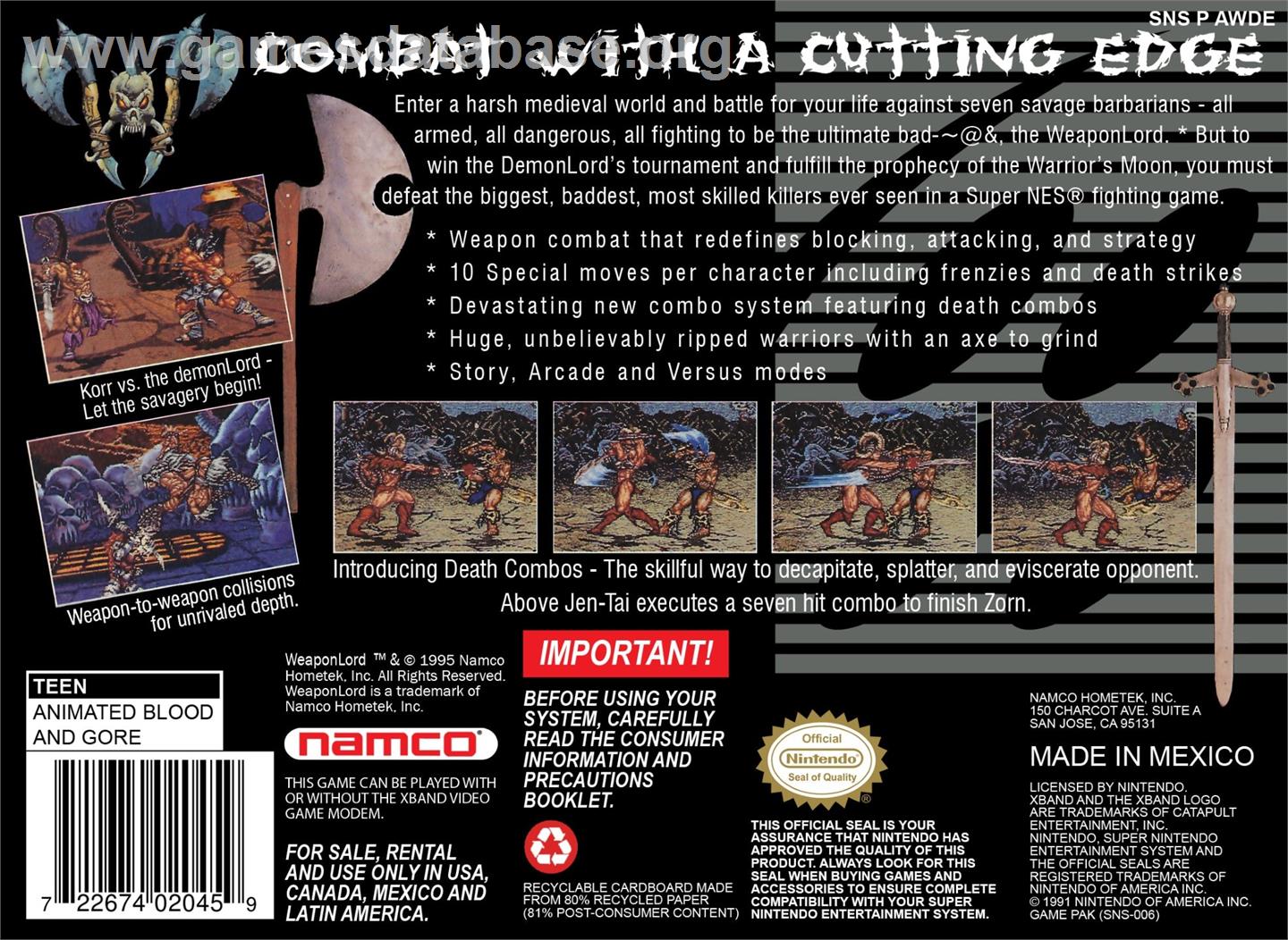 Weaponlord - Nintendo SNES - Artwork - Box Back