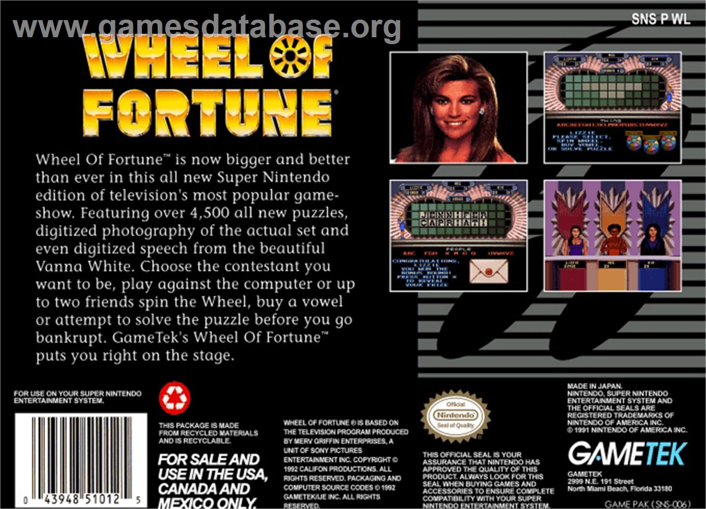 Wheel of Fortune - Nintendo SNES - Artwork - Box Back