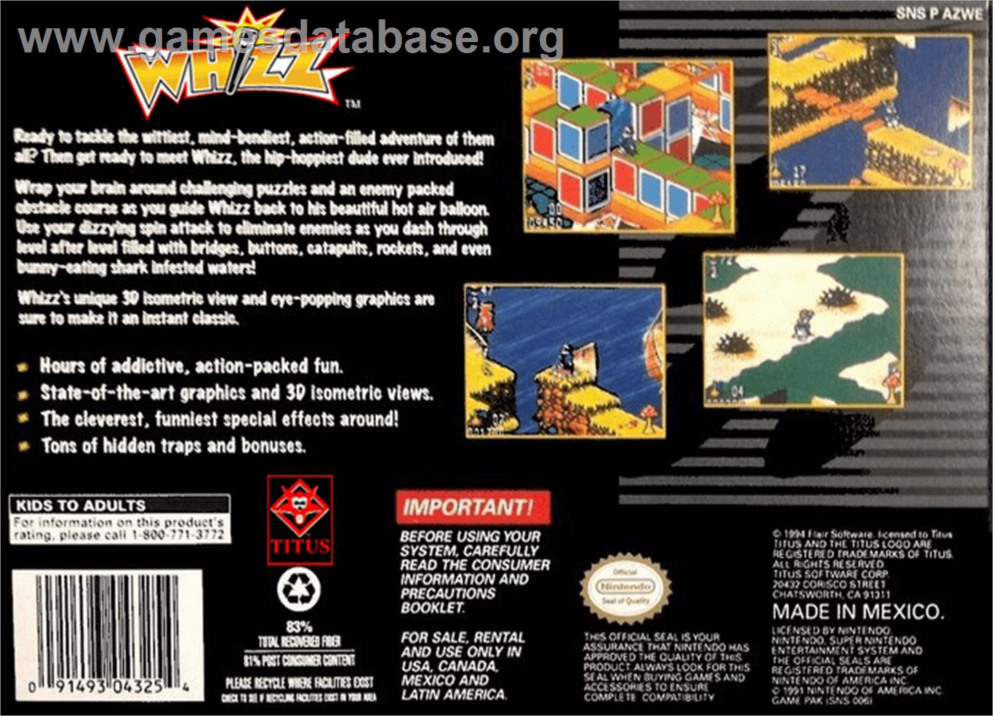 Whizz - Nintendo SNES - Artwork - Box Back