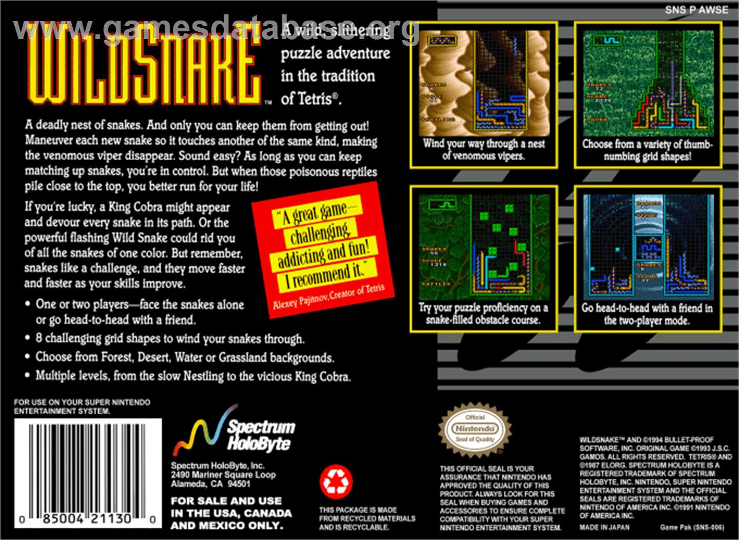 WildSnake - Nintendo SNES - Artwork - Box Back