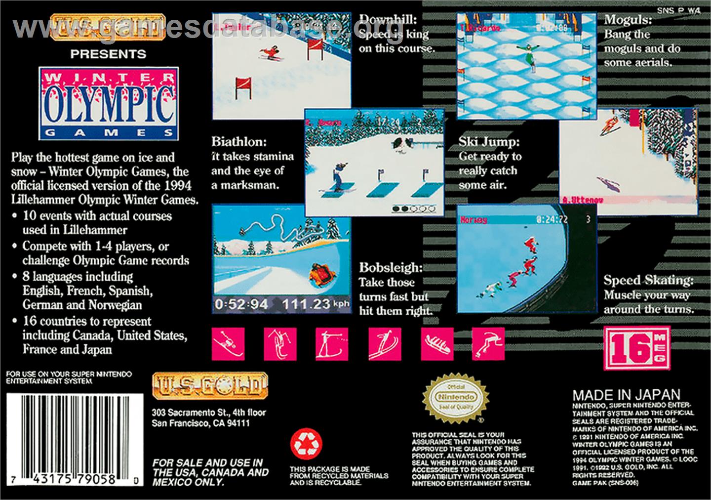 Winter Olympics: Lillehammer '94 - Nintendo SNES - Artwork - Box Back