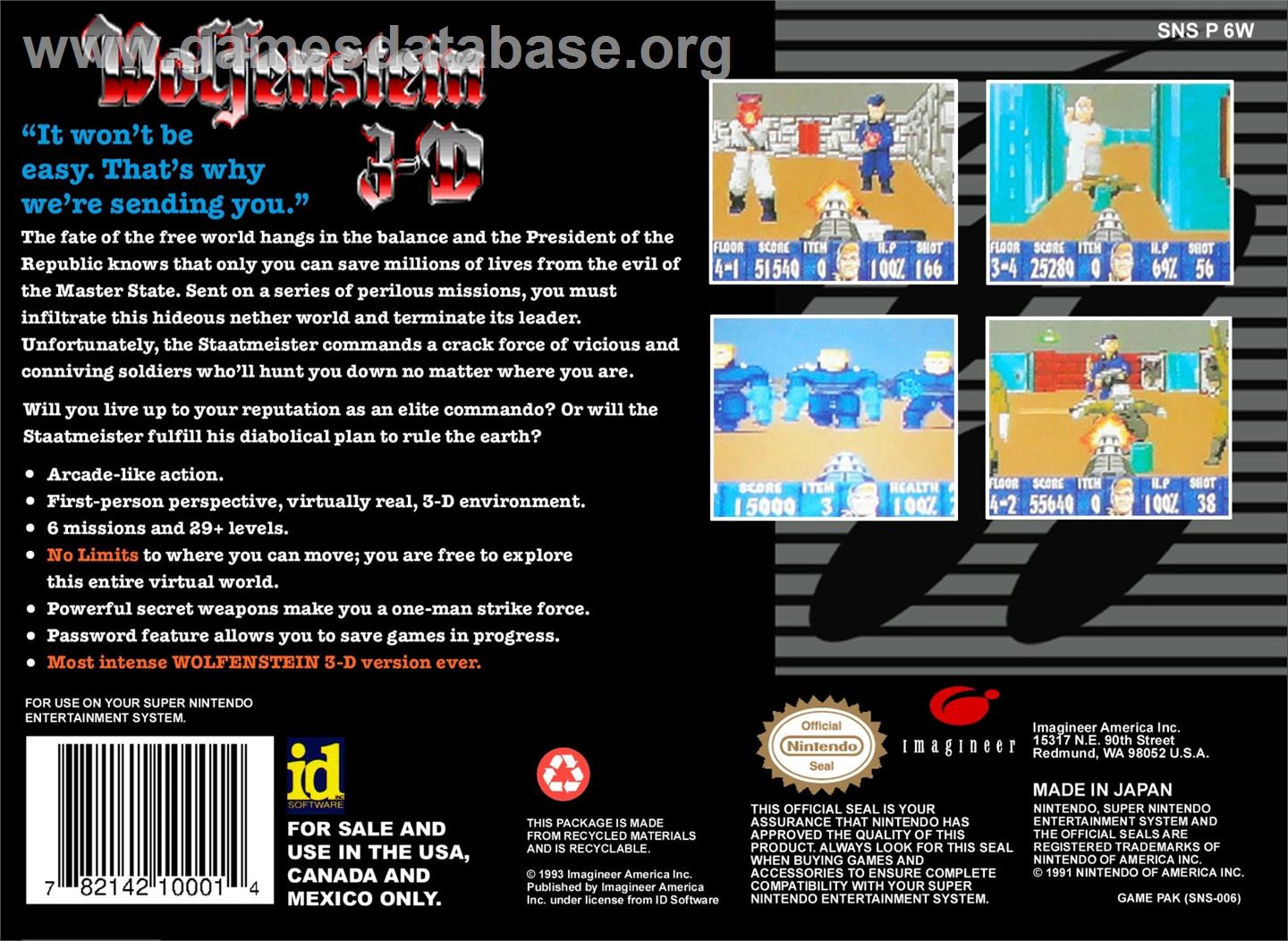 Wolfenstein 3d - Nintendo SNES - Artwork - Box Back