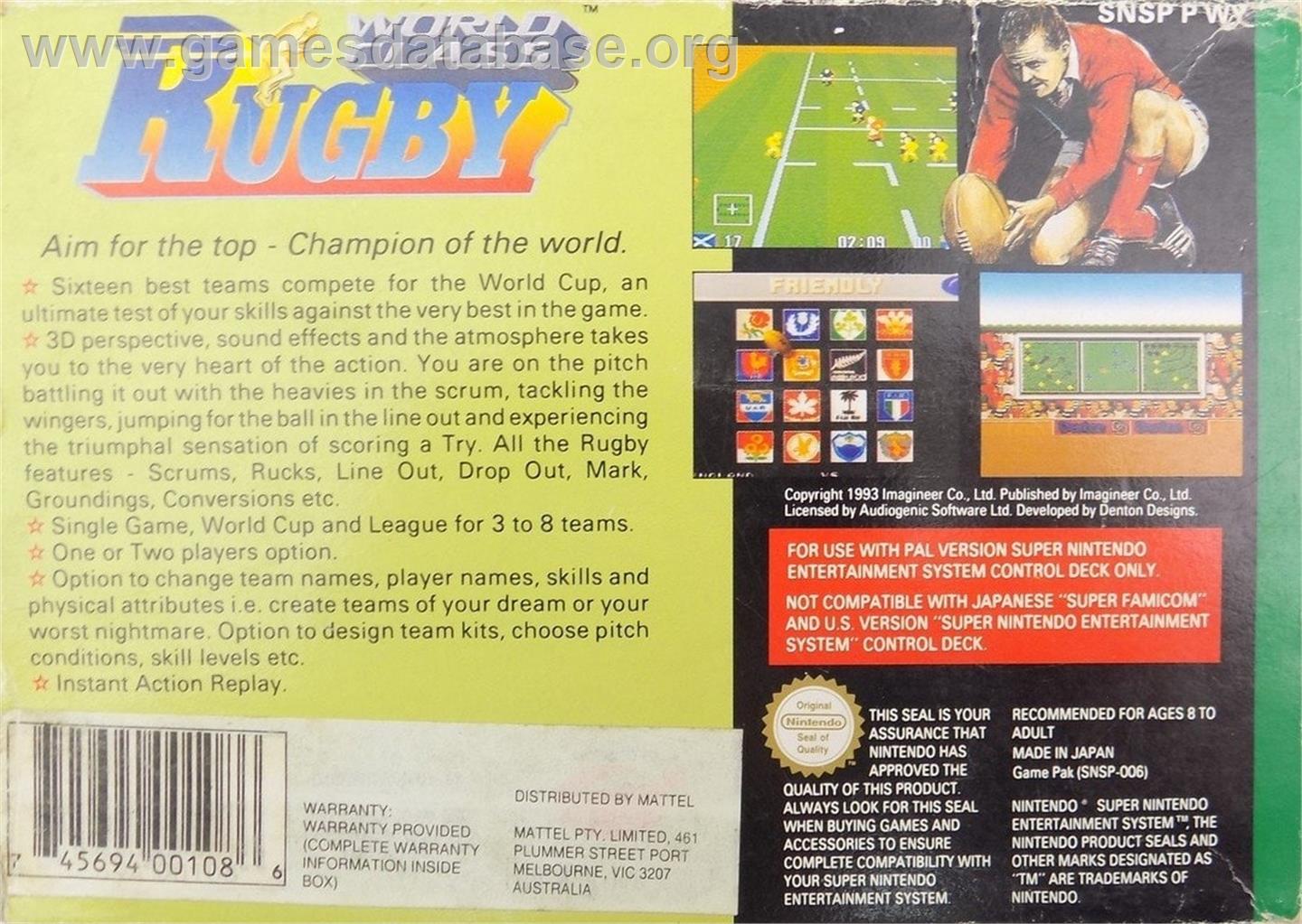 World Class Rugby - Nintendo SNES - Artwork - Box Back