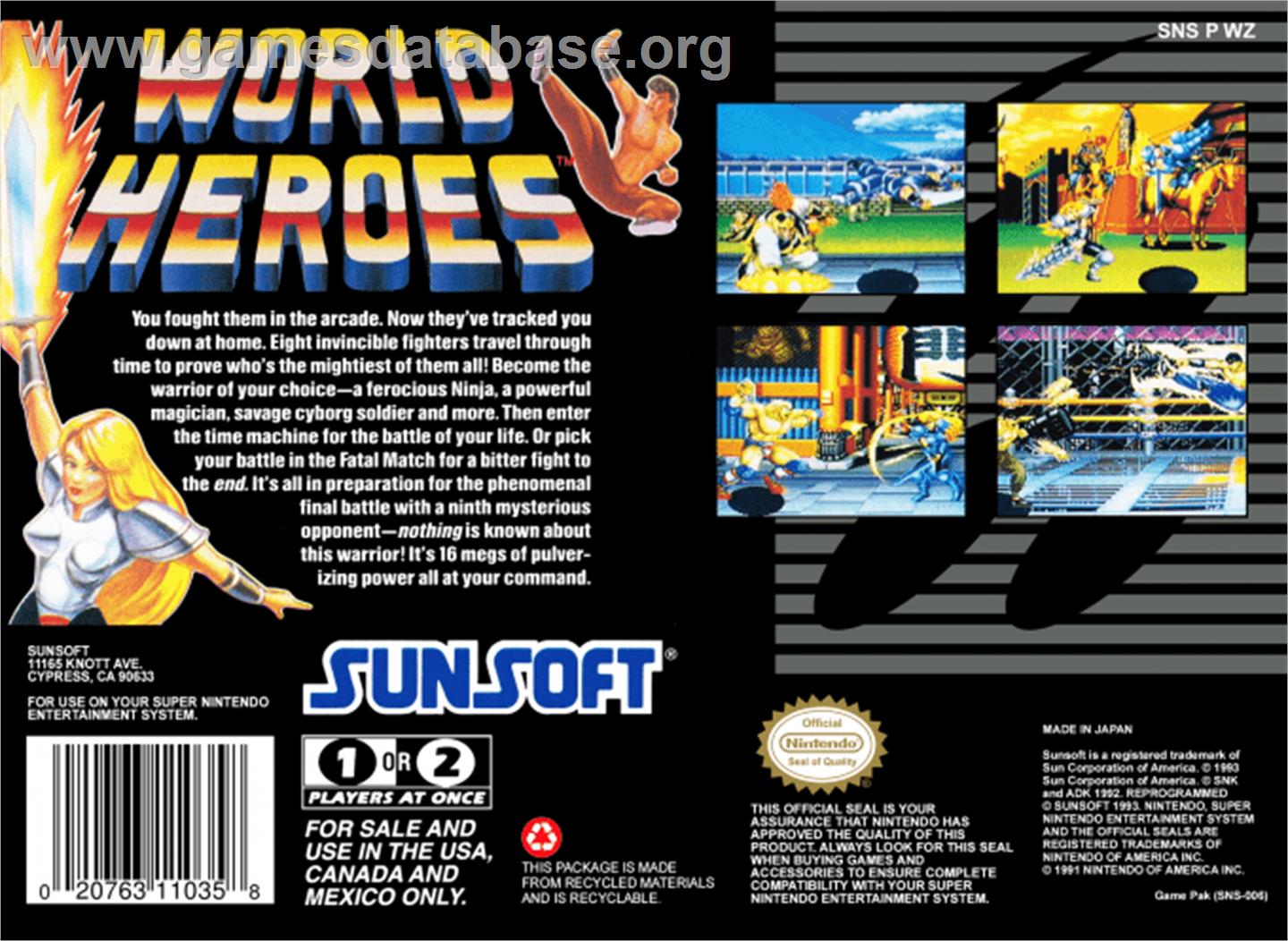 World Heroes - Nintendo SNES - Artwork - Box Back