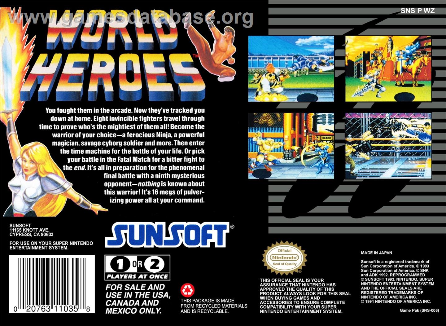 World Heroes - Nintendo SNES - Artwork - Box Back