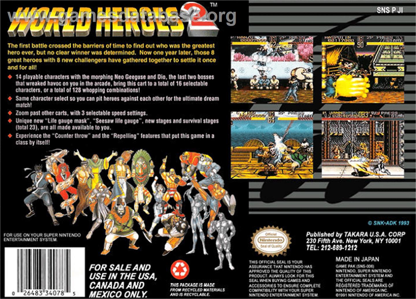 World Heroes 2 - Nintendo SNES - Artwork - Box Back