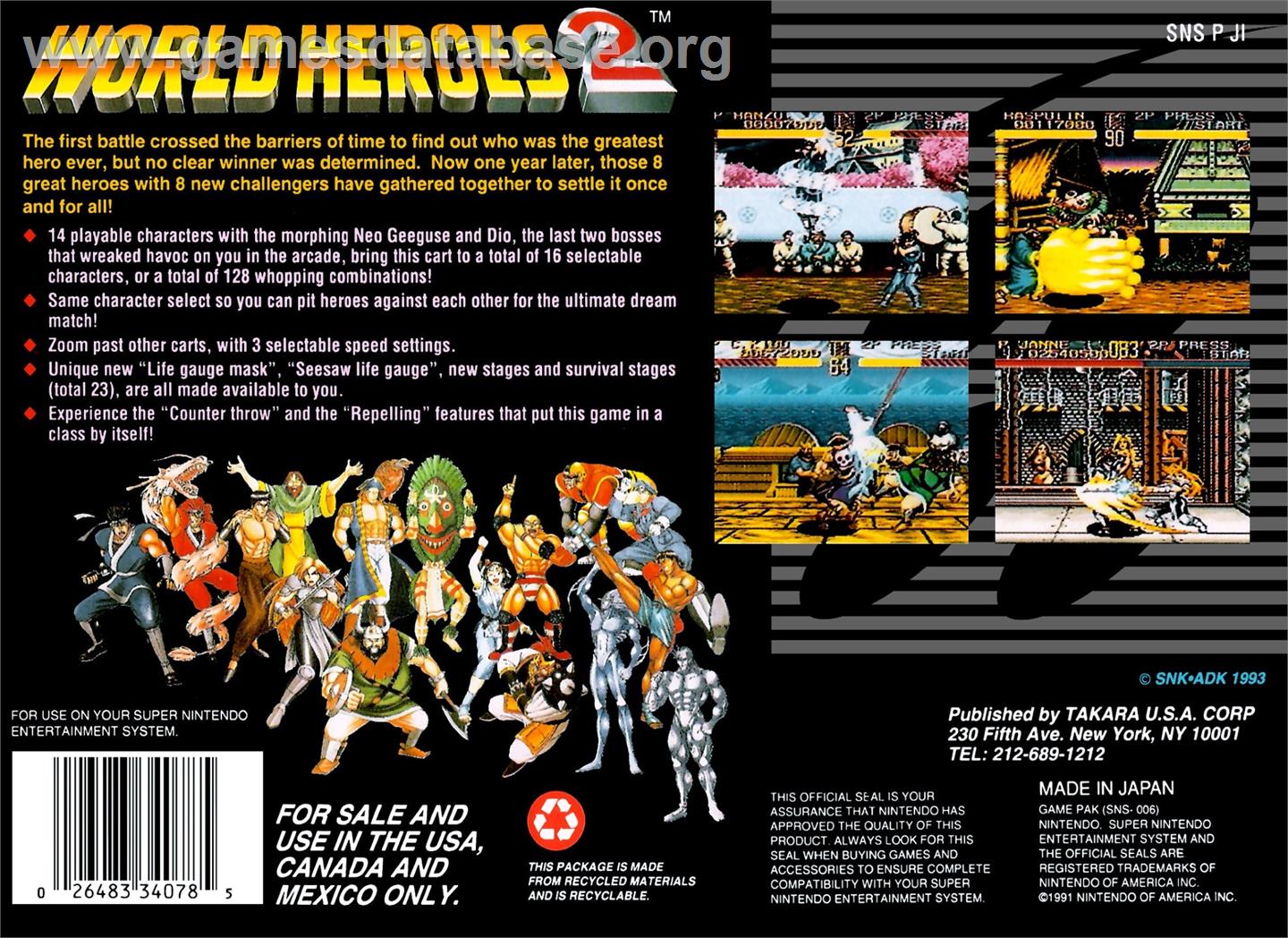 World Heroes 2 - Nintendo SNES - Artwork - Box Back