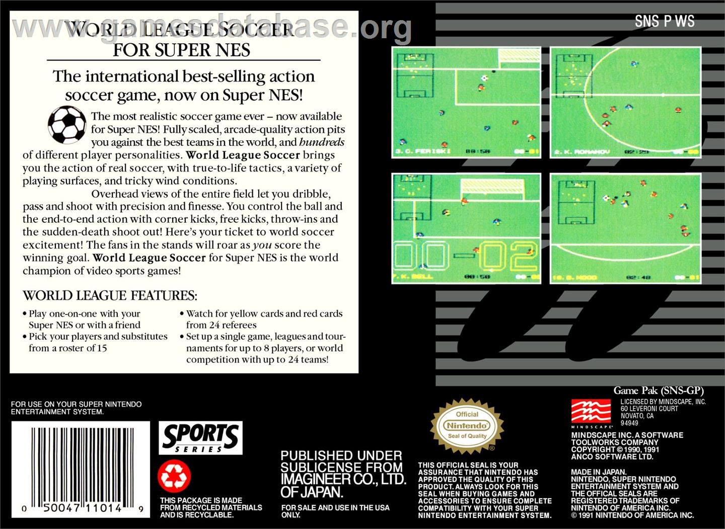 World League Soccer - Nintendo SNES - Artwork - Box Back