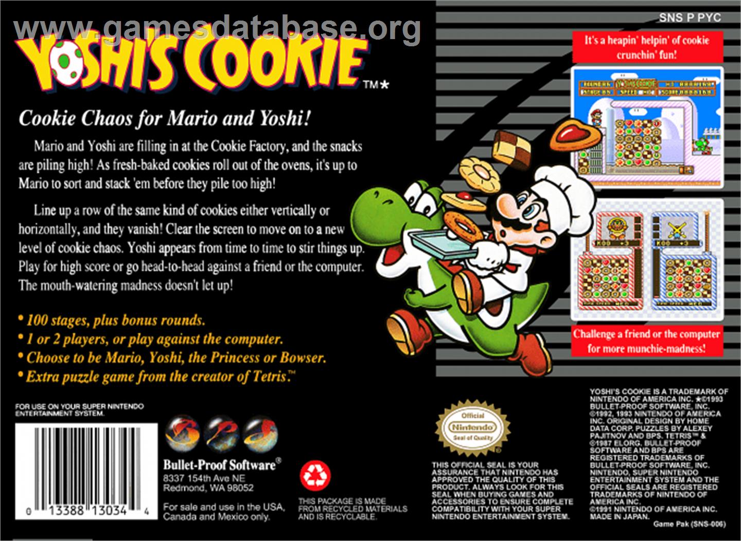 Yoshi's Cookie - Nintendo SNES - Artwork - Box Back