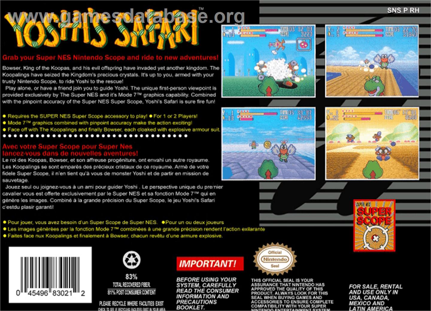 Yoshi's Safari - Nintendo SNES - Artwork - Box Back