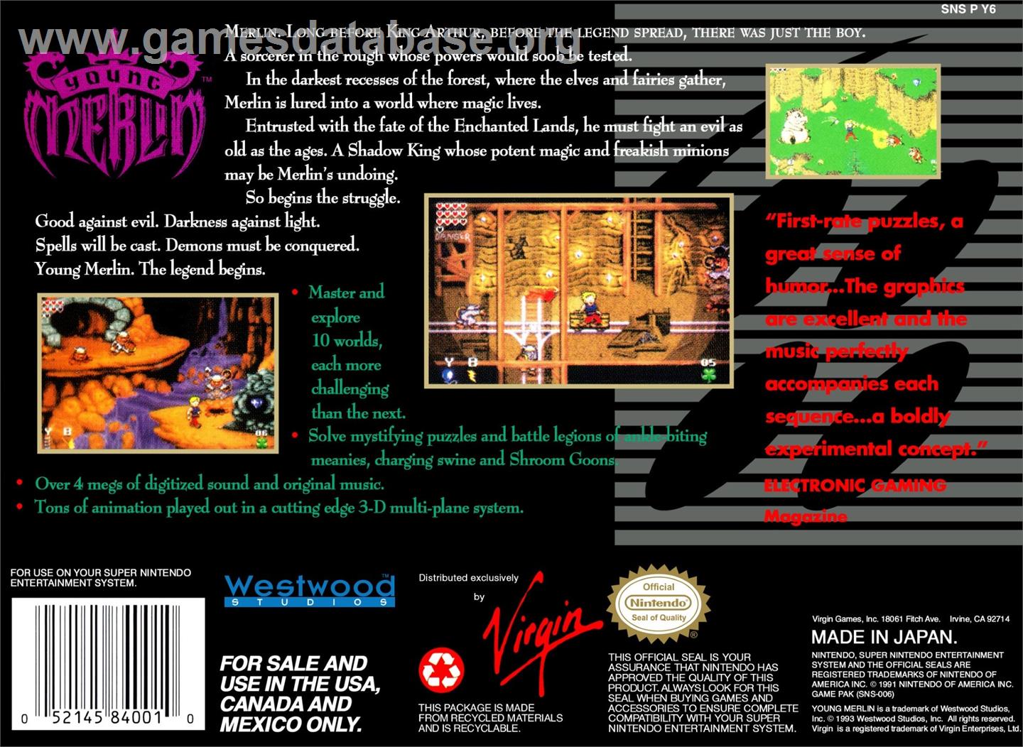 Young Merlin - Nintendo SNES - Artwork - Box Back
