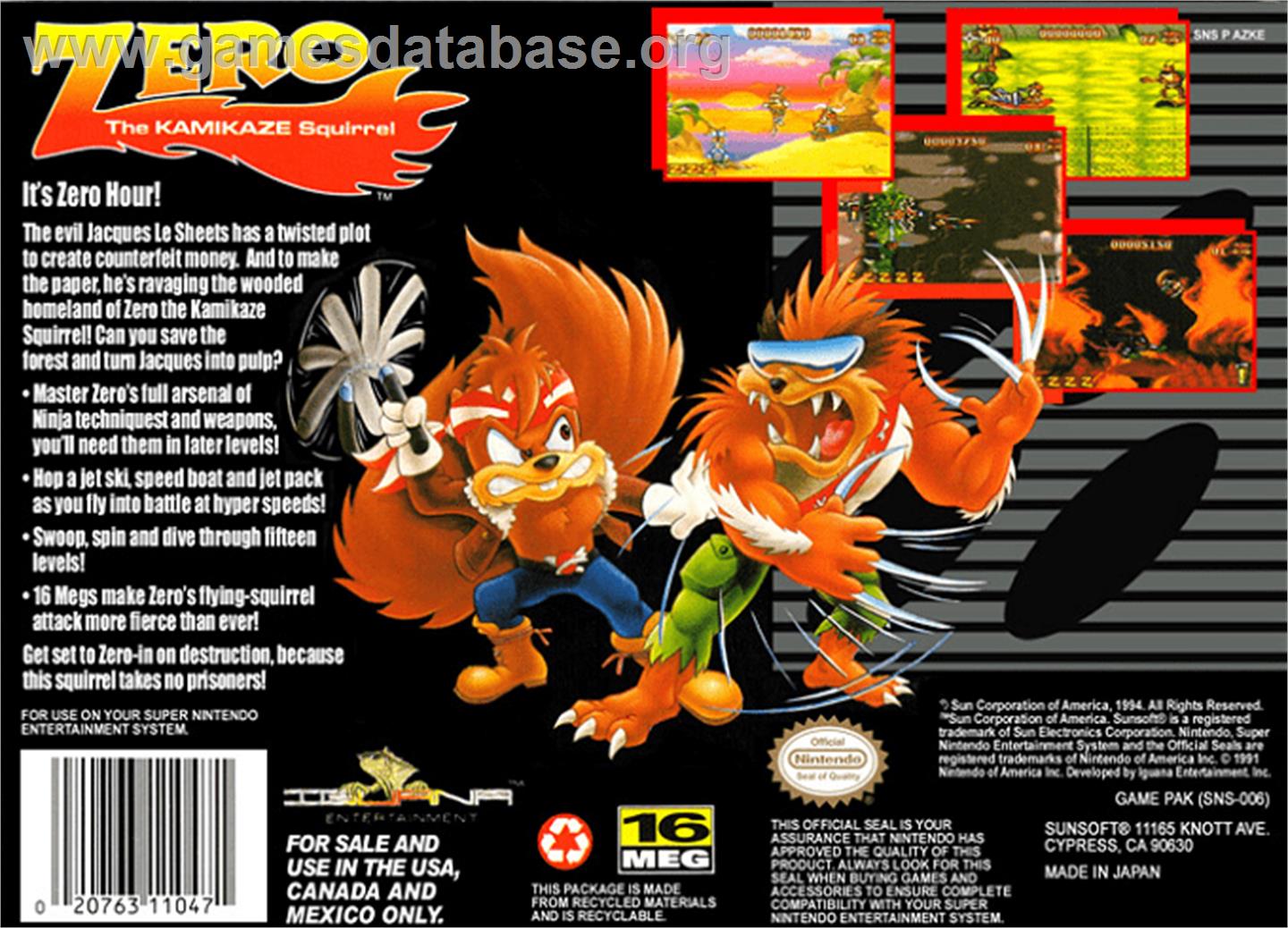 Zero the Kamikaze Squirrel - Nintendo SNES - Artwork - Box Back