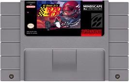 Cartridge artwork for Al Unser Jr.'s Road To The Top on the Nintendo SNES.