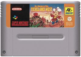 Cartridge artwork for An American Tail: Fievel Goes West on the Nintendo SNES.