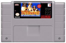 Cartridge artwork for Beethoven's 2nd: The Ultimate Canine Caper! on the Nintendo SNES.