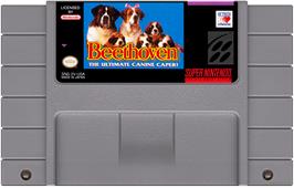 Cartridge artwork for Beethoven - The Ultimate Canine Caper! on the Nintendo SNES.