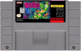 Cartridge artwork for Bronkie The Bronchiasaurus on the Nintendo SNES.