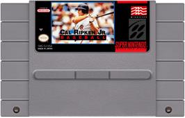 Cartridge artwork for Cal Ripken Jr. Baseball on the Nintendo SNES.