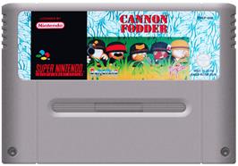 Cartridge artwork for Cannon Fodder on the Nintendo SNES.