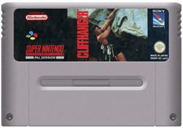 Cartridge artwork for Cliffhanger on the Nintendo SNES.