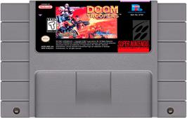 Cartridge artwork for Doom Troopers on the Nintendo SNES.