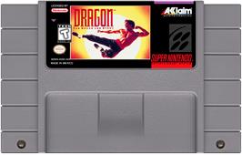 Cartridge artwork for Dragon - The Bruce Lee Story on the Nintendo SNES.