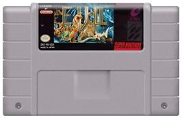 Cartridge artwork for E. V. O.: Search for Eden on the Nintendo SNES.