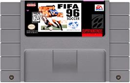 Cartridge artwork for FIFA Soccer 96 on the Nintendo SNES.
