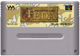 Cartridge artwork for Feda - The Emblem Of Justice on the Nintendo SNES.