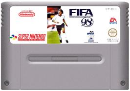 Cartridge artwork for Fifa 98 - Road To World Cup on the Nintendo SNES.