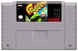 Cartridge artwork for Frogger on the Nintendo SNES.