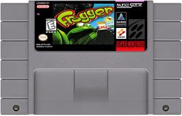 Cartridge artwork for Frogger on the Nintendo SNES.