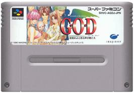 Cartridge artwork for G.O.D - Mezameyo to Yobu Koe ga Kikoe on the Nintendo SNES.