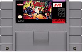 Cartridge artwork for Ghoul Patrol on the Nintendo SNES.