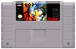 Cartridge artwork for Gods on the Nintendo SNES.