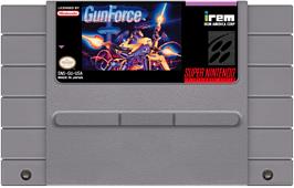 Cartridge artwork for Gunforce - Battle Fire Engulfed Terror Island on the Nintendo SNES.