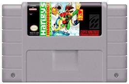 Cartridge artwork for Harley's Humongous Adventure on the Nintendo SNES.