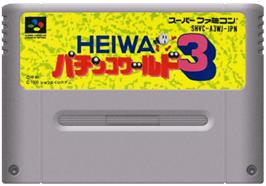 Cartridge artwork for Heiwa Pachinko World 3 on the Nintendo SNES.