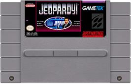 Cartridge artwork for Jeopardy! on the Nintendo SNES.