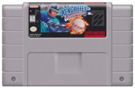 Cartridge artwork for Ken Griffey Jr.'s Winning Run on the Nintendo SNES.