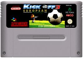 Cartridge artwork for Kick Off 3: European Challenge on the Nintendo SNES.